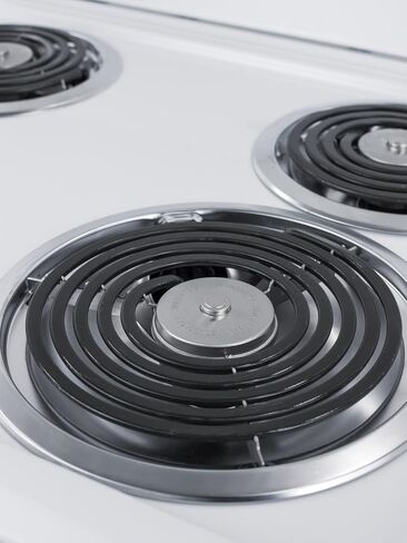 Summit Appliance RE203W 20" Electric Range, 4 Coil Elements, White, 2.3 Cuft Oven Capacity, on Indicator Lights for Oven and Elements in Saudi Arabia