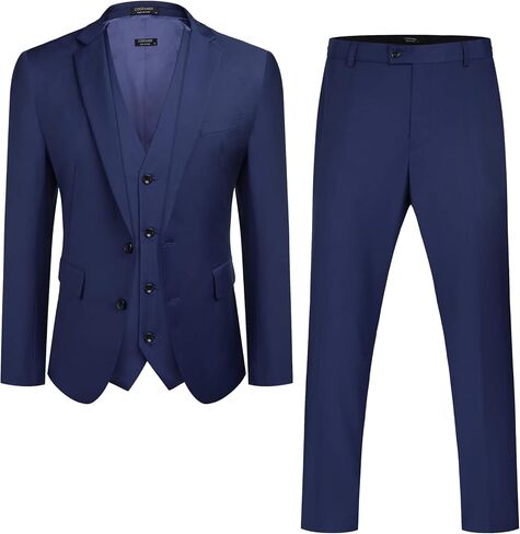 COOFANDY Mens Tuxedo Suit Set 3 Piece Slim Fit Suit Wedding Suit Jacket Vest Pants Set Prom Dress Suit Blue L in Saudi Arabia