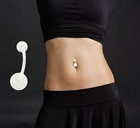حلقة تثبيت على شكل زر البطن من الأكريليك الشفاف مقاس 14 من CrazyPiercing (8 قطع) in Saudi Arabia