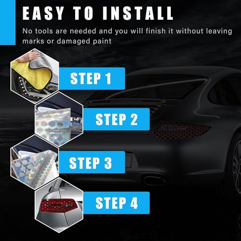 2PCS Car Rear Tail Light Lamp Stickers Honeycomb Type Decal, 18.9"×11.8" Universal DIY Self Adhesive Tint Film Taillight Sheet, Car Rear Tail Light Headlight Taillight Cover Trim (Carbon Fiber) in Kuwait