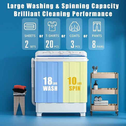 Auertech Portable Washing Machine, 28lbs Mini Twin Tub Washer Compact Laundry Machine with drain dump, Time Control, Semi-automatic 18lbs Washer 10lbs Spinner for Dorms, Apartments, RVs (28 lbs) in Kuwait