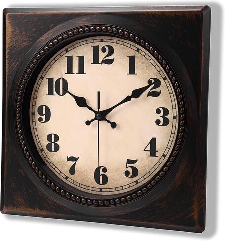 Wall Clock Vintage 1950s Style - Square Retro 12 Inch Wall Clocks Battery Operated for Kitchen Home Decor,Bronze in Saudi Arabia