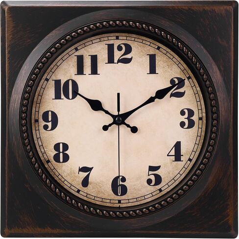 Wall Clock Vintage 1950s Style - Square Retro 12 Inch Wall Clocks Battery Operated for Kitchen Home Decor,Bronze in Saudi Arabia