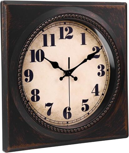 Wall Clock Vintage 1950s Style - Square Retro 12 Inch Wall Clocks Battery Operated for Kitchen Home Decor,Bronze in Saudi Arabia