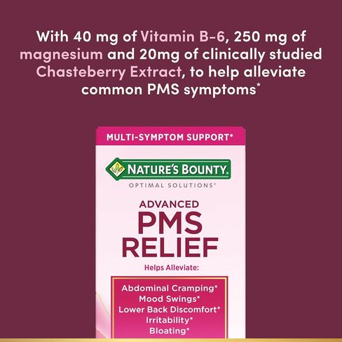 حلول Nature's Bounty Optimal Advanced PMS لدعم الدورة الشهرية ؛ الفترة الإغاثة ملحق دعم PMS للنساء - ChasteBerry ؛ خالية من الهرمونات 60 كبسولات in Kuwait