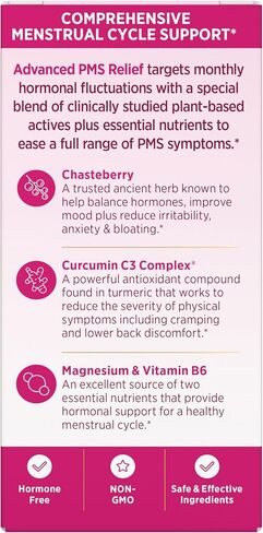 حلول Nature's Bounty Optimal Advanced PMS لدعم الدورة الشهرية ؛ الفترة الإغاثة ملحق دعم PMS للنساء - ChasteBerry ؛ خالية من الهرمونات 60 كبسولات in Kuwait