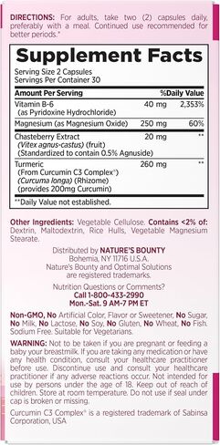 حلول Nature's Bounty Optimal Advanced PMS لدعم الدورة الشهرية ؛ الفترة الإغاثة ملحق دعم PMS للنساء - ChasteBerry ؛ خالية من الهرمونات 60 كبسولات in Kuwait