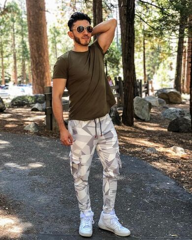 Selected Men's Sweatpants All Season Check Print Cargo Jogger Pants Elasticity Anti-Wrinkle in Saudi Arabia