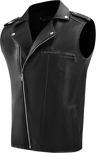Lars Amadeus Faux Leather Vest for Men's Motorcycle Biker Sleeveless Jacket Zipper Riding PU Vest in Saudi Arabia