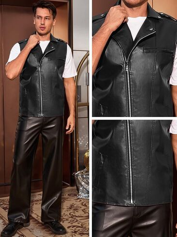 Lars Amadeus Faux Leather Vest for Men's Motorcycle Biker Sleeveless Jacket Zipper Riding PU Vest in Saudi Arabia