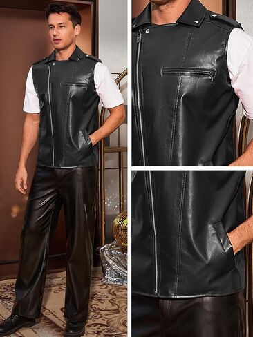 Lars Amadeus Faux Leather Vest for Men's Motorcycle Biker Sleeveless Jacket Zipper Riding PU Vest in Saudi Arabia