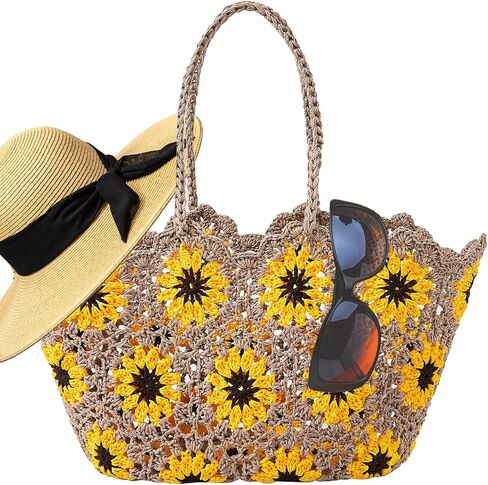 Beach Bags for Women Straw Tote Bag Floral Straw Bag Beach Straw Bag Large Tote Handbag Summer Beach Bag in Saudi Arabia