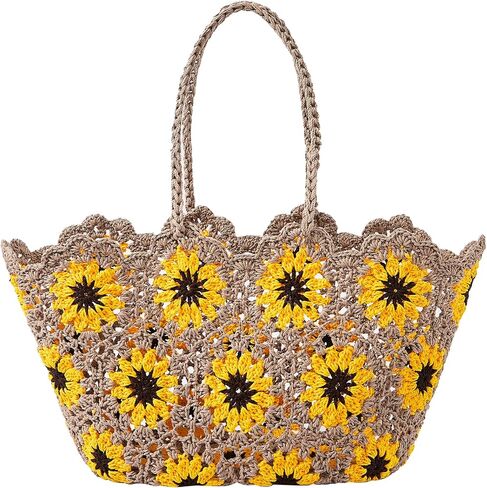 Beach Bags for Women Straw Tote Bag Floral Straw Bag Beach Straw Bag Large Tote Handbag Summer Beach Bag in Saudi Arabia