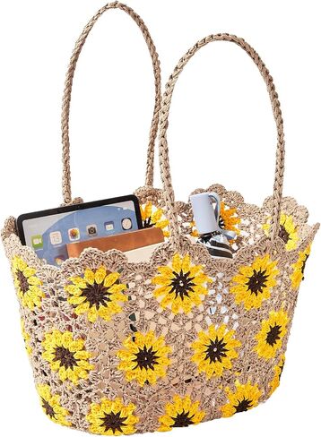 Beach Bags for Women Straw Tote Bag Floral Straw Bag Beach Straw Bag Large Tote Handbag Summer Beach Bag in Saudi Arabia