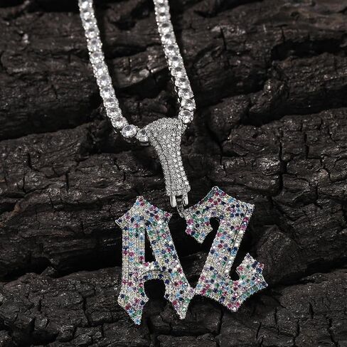 Customized Name Plated Necklace for Men Super Rapper Star Charms Jewelry Iced Out Personalized Brush Font Nameplate Pendant Rock Street Culture, Custom Made Hip Hop Name Capital Initial Letter Chains in Kuwait