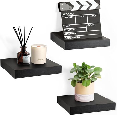 Sorbus Square Floating Shelf for Wall - 3 Small Shelves with Invisible Mounting Brackets for Living Room Decor, Bedroom, Bathroom Decor, Home & Kitchen - 9" White Wall Shelf to Display Photos Trophies in Saudi Arabia