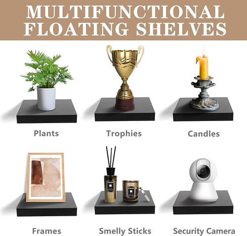 Sorbus Square Floating Shelf for Wall - 3 Small Shelves with Invisible Mounting Brackets for Living Room Decor, Bedroom, Bathroom Decor, Home & Kitchen - 9" White Wall Shelf to Display Photos Trophies in Saudi Arabia