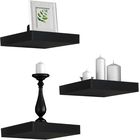 Sorbus Square Floating Shelf for Wall - 3 Small Shelves with Invisible Mounting Brackets for Living Room Decor, Bedroom, Bathroom Decor, Home & Kitchen - 9" White Wall Shelf to Display Photos Trophies in Saudi Arabia