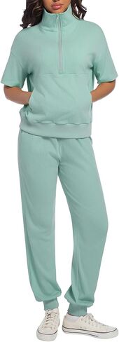 AVAMO Womens Two Piece Sets Stretch Travel Outfits 3/4 Zip Jogger Sets 2 Piece Loungewear Airport Outfits Set with Pockets in Kuwait