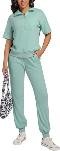 AVAMO Womens Two Piece Sets Stretch Travel Outfits 3/4 Zip Jogger Sets 2 Piece Loungewear Airport Outfits Set with Pockets in Kuwait