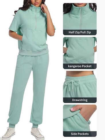 AVAMO Womens Two Piece Sets Stretch Travel Outfits 3/4 Zip Jogger Sets 2 Piece Loungewear Airport Outfits Set with Pockets in Kuwait