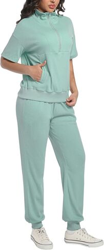 AVAMO Womens Two Piece Sets Stretch Travel Outfits 3/4 Zip Jogger Sets 2 Piece Loungewear Airport Outfits Set with Pockets in Kuwait