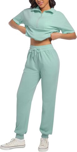 AVAMO Womens Two Piece Sets Stretch Travel Outfits 3/4 Zip Jogger Sets 2 Piece Loungewear Airport Outfits Set with Pockets in Kuwait