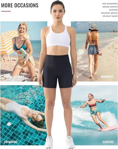 Women's 5" High Waisted Swim Board Shorts with Pockets Quick Dry UPF 50+ Beach Shorts with Liner in Saudi Arabia