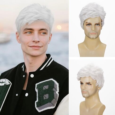 DDHAIR Short Green Wig Men, Natural Wavy Textured Synthetic Heat Resistant Hair for Mens Cosplay Halloween (Green) in Saudi Arabia