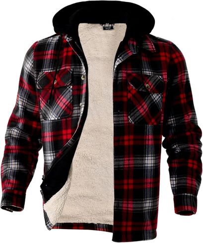 TanBridge Men's Cotton Plaid Shirts Jacket Full Zip Fleece Flannel Sherpa Lined Hoodies Heavyweight Hoodies Jacket for Men in Kuwait