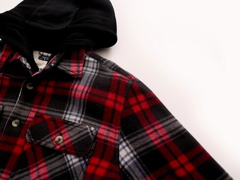 TanBridge Men's Cotton Plaid Shirts Jacket Full Zip Fleece Flannel Sherpa Lined Hoodies Heavyweight Hoodies Jacket for Men in Kuwait