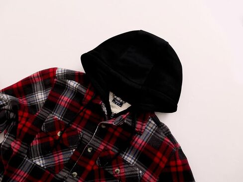 TanBridge Men's Cotton Plaid Shirts Jacket Full Zip Fleece Flannel Sherpa Lined Hoodies Heavyweight Hoodies Jacket for Men in Kuwait