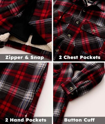 TanBridge Men's Cotton Plaid Shirts Jacket Full Zip Fleece Flannel Sherpa Lined Hoodies Heavyweight Hoodies Jacket for Men in Kuwait