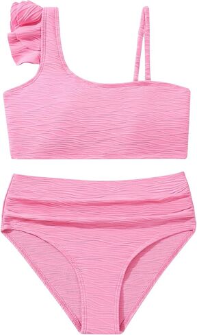 Girls Swimsuits Bathing Suits 2 Piece Bikini Set Kids Ruffled Solid Color Adjustable Strap Girls' Swimwear 7-14T in Saudi Arabia