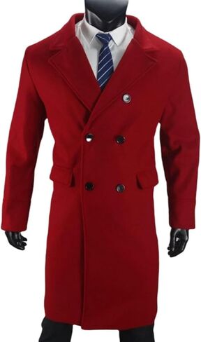 Men's Double Breasted Long Trench Coat Winter Notch Lapel Windbreaker Overcoat Casual Slim Business Pea Jacket in Saudi Arabia