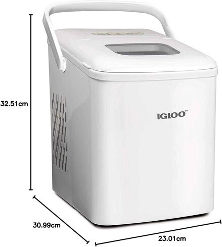 Igloo ICEB26HNWHN Automatic Self-Cleaning Portable Electric Countertop Ice Maker Machine With Handle, 26 Pounds in 24 Hours, 9 Ice Cubes Ready in 7 minutes, With Ice Scoop and Basket, White in Saudi Arabia