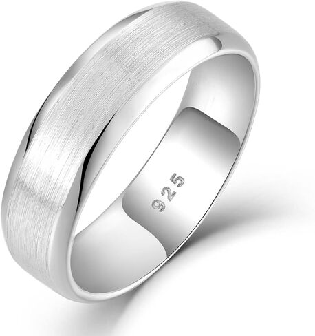 خاتم زفاف Starchenie 6mm للرجال Solid 925 Sterling Silver Comfort Fit Fit Brished Matte Pinfled Edge (Size 8-12) - الفضة والذهب والأسود in Saudi Arabia