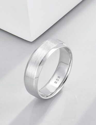 خاتم زفاف Starchenie 6mm للرجال Solid 925 Sterling Silver Comfort Fit Fit Brished Matte Pinfled Edge (Size 8-12) - الفضة والذهب والأسود in Saudi Arabia