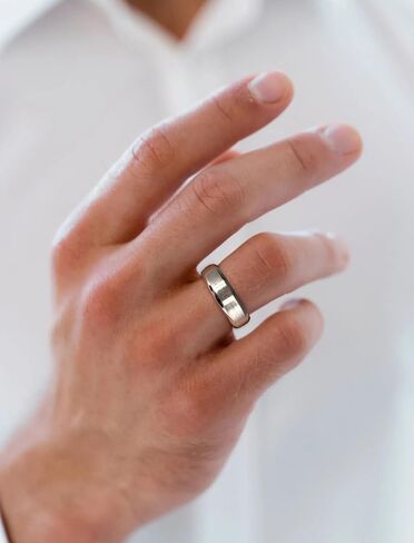 خاتم زفاف Starchenie 6mm للرجال Solid 925 Sterling Silver Comfort Fit Fit Brished Matte Pinfled Edge (Size 8-12) - الفضة والذهب والأسود in Saudi Arabia