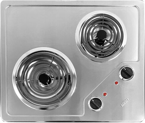 Summit CR2B224S 22"" Electric Cooktop with 2 Coil Elements 230 Volt Operation Indicator Lights Push-to-Turn Controls and Indicator Lights in Stainless Steel in Saudi Arabia