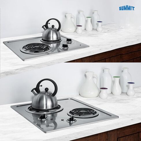 Summit CR2B224S 22"" Electric Cooktop with 2 Coil Elements 230 Volt Operation Indicator Lights Push-to-Turn Controls and Indicator Lights in Stainless Steel in Saudi Arabia
