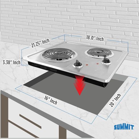 Summit CR2B224S 22"" Electric Cooktop with 2 Coil Elements 230 Volt Operation Indicator Lights Push-to-Turn Controls and Indicator Lights in Stainless Steel in Saudi Arabia
