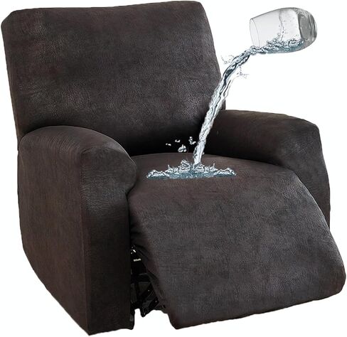 JOKIVTOU 1/2/3 Seats Leather Look 100% Waterproof Recliner Slipcovers 4/6/8 Pieces Stretch Reclining Sofa Chair Covers Washable Couch Cover Furniture Protector (Black, 1Seater) in Saudi Arabia