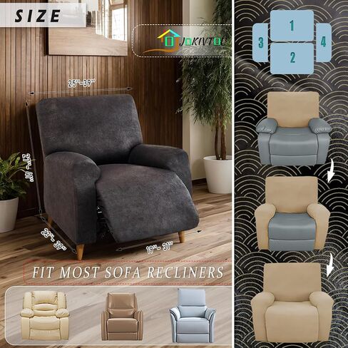 JOKIVTOU 1/2/3 Seats Leather Look 100% Waterproof Recliner Slipcovers 4/6/8 Pieces Stretch Reclining Sofa Chair Covers Washable Couch Cover Furniture Protector (Black, 1Seater) in Saudi Arabia