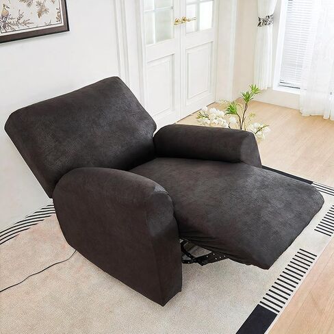 JOKIVTOU 1/2/3 Seats Leather Look 100% Waterproof Recliner Slipcovers 4/6/8 Pieces Stretch Reclining Sofa Chair Covers Washable Couch Cover Furniture Protector (Black, 1Seater) in Saudi Arabia