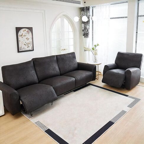 JOKIVTOU 1/2/3 Seats Leather Look 100% Waterproof Recliner Slipcovers 4/6/8 Pieces Stretch Reclining Sofa Chair Covers Washable Couch Cover Furniture Protector (Black, 1Seater) in Saudi Arabia