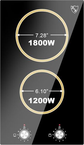 K&H 2 Burner Dual 12 Inch Built-in Electric Stove Top Radiant Ceramic Cooktop Knob Control 240V 3000W KCN-3002K in Saudi Arabia