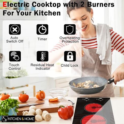 K&H 2 Burner Dual 12 Inch Built-in Electric Stove Top Radiant Ceramic Cooktop Knob Control 240V 3000W KCN-3002K in Saudi Arabia