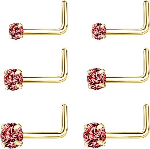 PunkTracker 20G Black/Gold Nose Ring Nose Stud Set 2mm 2.5mm 3mm Surgical Steel Nose Studs CZ Gem Nose Piercing Jewellery for Women Men 6PCS in Saudi Arabia