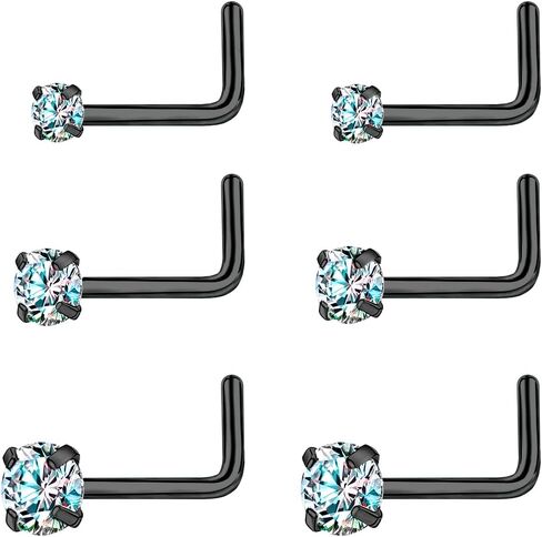 PunkTracker 20G Black/Gold Nose Ring Nose Stud Set 2mm 2.5mm 3mm Surgical Steel Nose Studs CZ Gem Nose Piercing Jewellery for Women Men 6PCS in Saudi Arabia